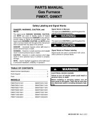 PARTS MANUAL Gas Furnace F9MXT, G9MXT