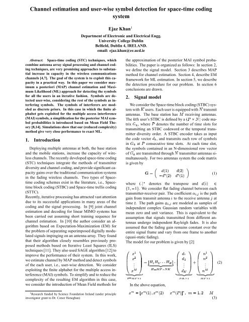 Channel estimation and user-wise symbol detection for space-time ...