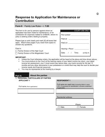 Form 6 Response to Application for Maintenance or ... - Judiciary Fiji