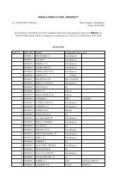 KAU Matron Rank List, 2009 - Kerala Agricultural University