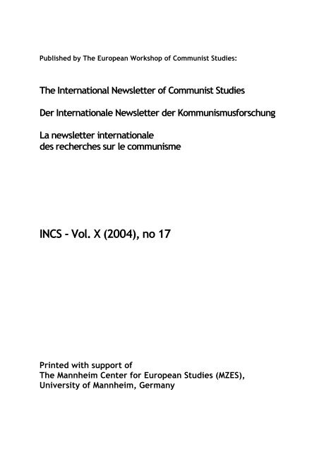 INCS - Vol. X - The International Newsletter of Communist Studies ...
