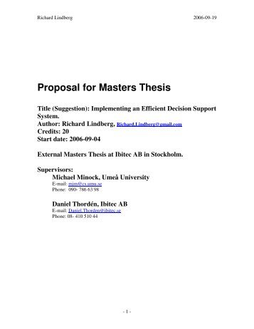 Proposal for Masters Thesis