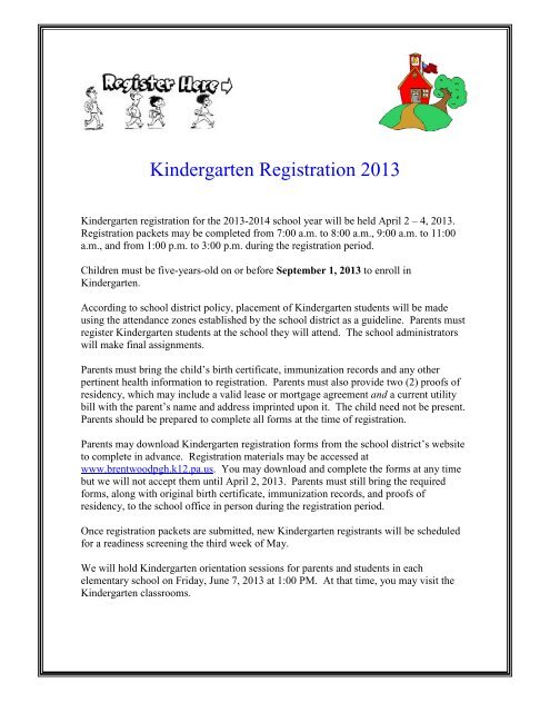 Kindergarten registration forms - Brentwood Borough School District