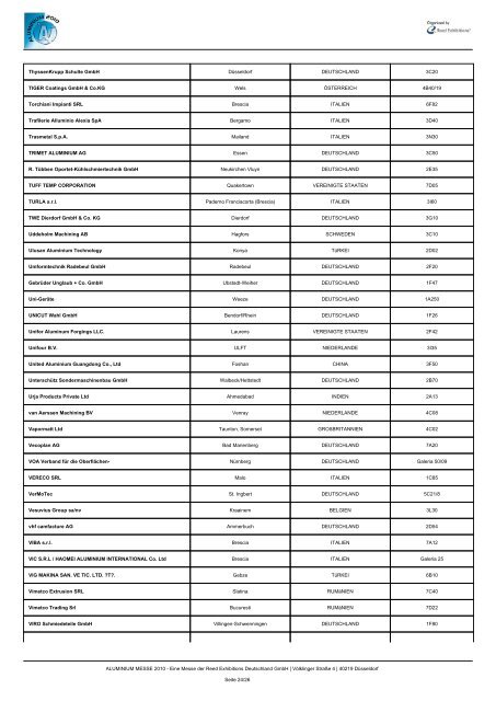 Ausstellerliste der ALUMINIUM MESSE 2010