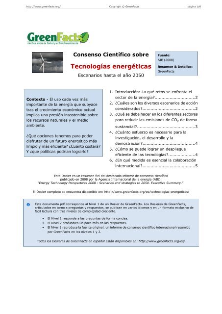 Consenso Científico sobre Tecnologías energéticas ... - GreenFacts