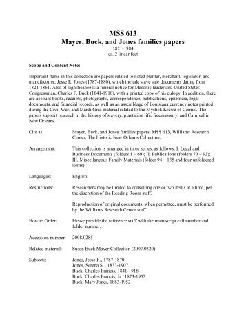 MSS 613 Mayer, Buck, and Jones families papers - Minisis