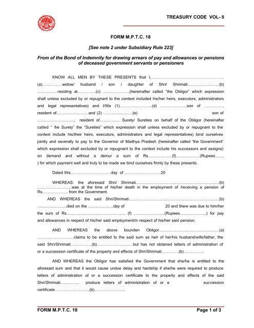 TREASURY CODE VOL- II FORM M.P.T.C. 18 ... - Mptreasury.org