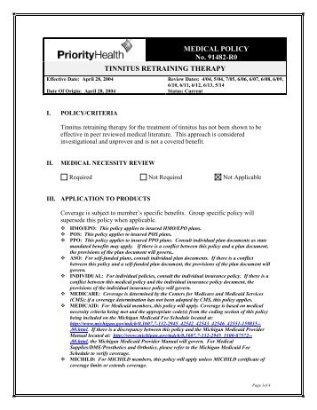 Tinnitus Retraining Therapy - 91482 - Priority Health