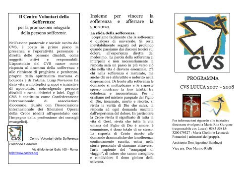 Il Centro Volontari della Sofferenza: - Arcidiocesi di Lucca