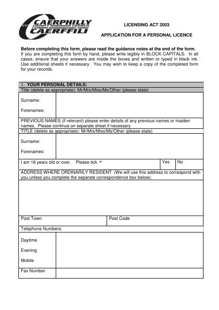 Personal licence application pack (PDF 159kb)