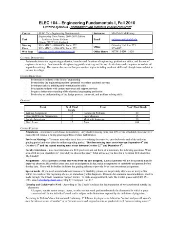 ELEC 104 â Engineering Fundamentals I, Fall 2010 - Department of ...