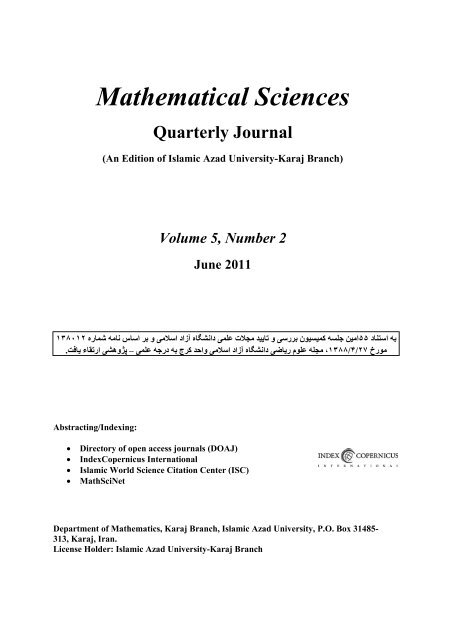 Mathematical Sciences Quarterly Journal