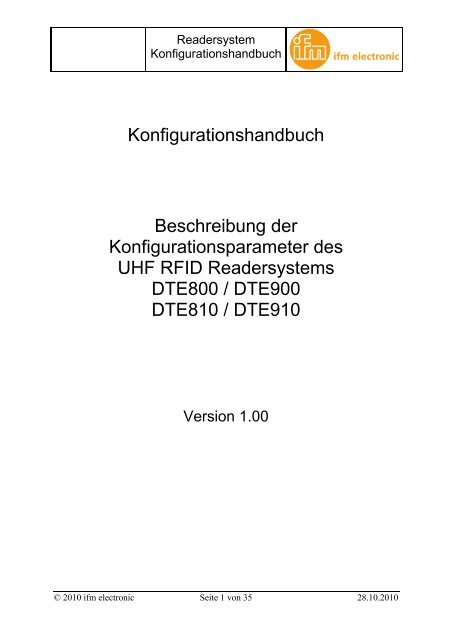 Programmhandbuch; ErgÃ¤nzung (deutsch) Reader ... - IFM Electronic