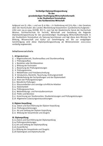 Vorläufige Diplomprüfungsordnung für den grundständigen ...