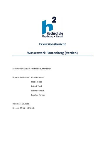 Exkursionsbericht Wasserwerk Panzenberg (Verden)