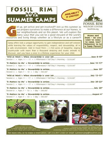 SUMMER CAMPS FOSSIL RIM - Fossil Rim Wildlife Center