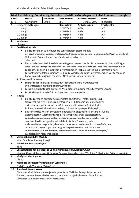 Modulhandbuch M.Sc. Rehabilitationspsychologie - Hochschule ...