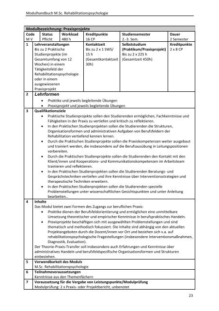 Modulhandbuch M.Sc. Rehabilitationspsychologie - Hochschule ...