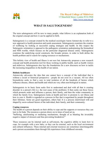 WHAT IS SALUTOGENESIS?