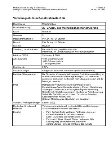 Vertiefungsstudium Konstruktionstechnik 20 Grundl. des ...