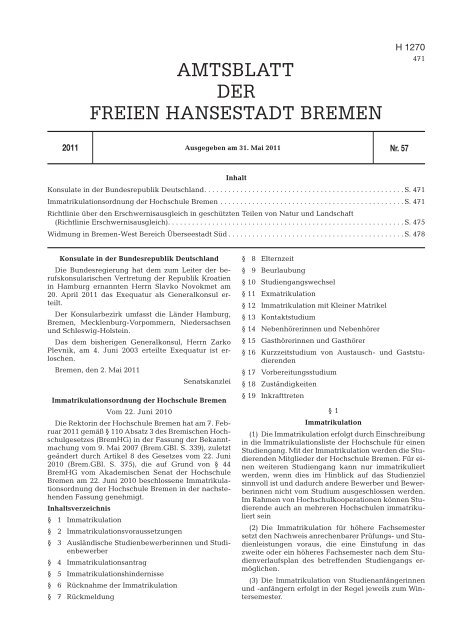 Immatrikulationsordnung - Hochschule Bremen