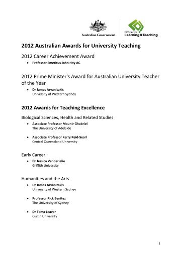 2012 Australian Awards for University Teaching - Office for Learning ...