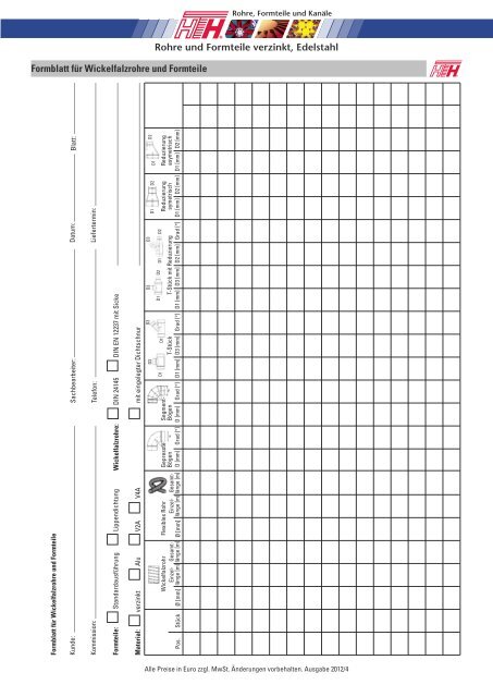 Formblatt für Wickelfalzrohre und Formteile Rohre und Formteile ...