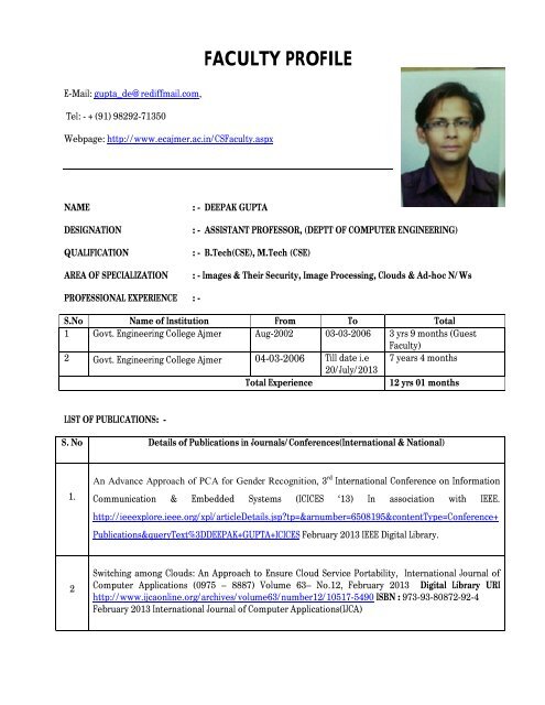 FACULTY PROFILE - Engineering College Ajmer