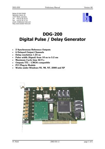 DDG-200 Digital Pulse / Delay Generator - Becker & Hickl