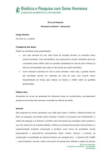 Carga Horária 30 horas ou 2 créditos Freqüência das Aulas ... - Anis