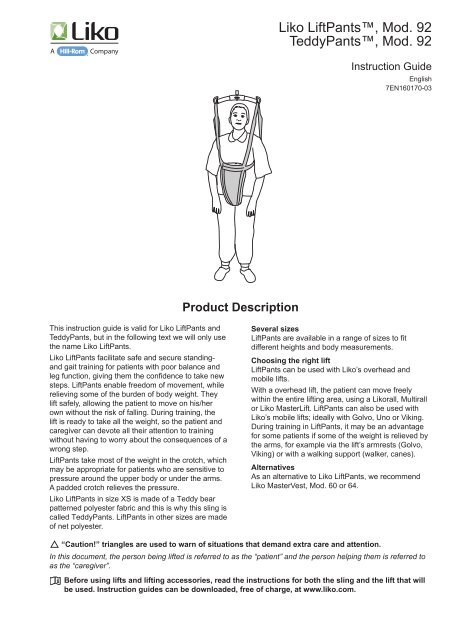 Instruction Guide Liko LiftPants, Mod. 92 Teddy Pants, Mod. 92 ...