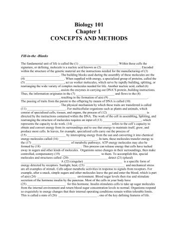 Biology 101 Chapter 1 CONCEPTS AND METHODS