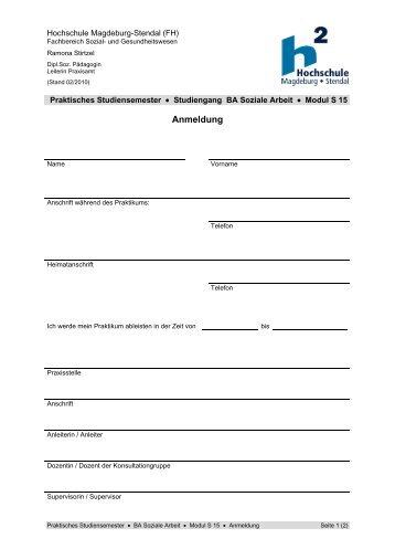 Anmeldung Modul S 15 - Hochschule Magdeburg-Stendal