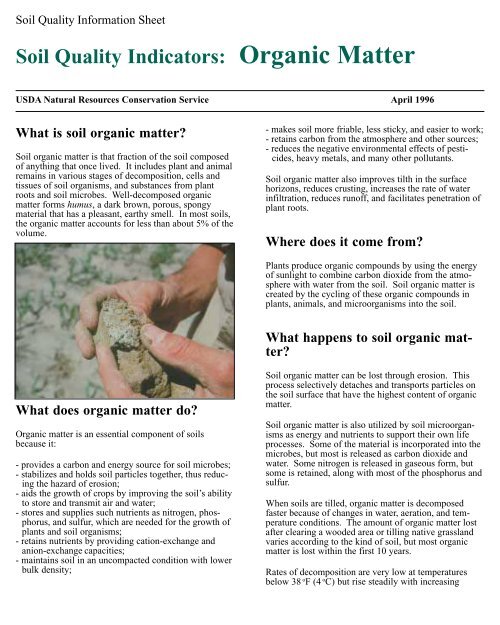 Soil Quality Indicators Organic Matter