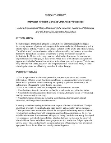 Complete article - PDF version - What is Vision therapy?