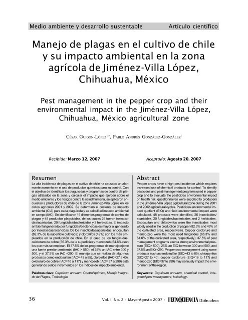 Manejo de plagas en el cultivo de chile y su impacto ambiental en la ...