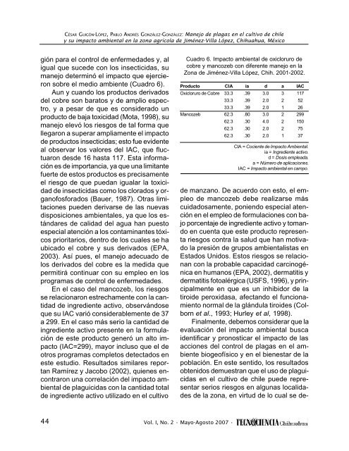 Manejo de plagas en el cultivo de chile y su impacto ambiental en la ...