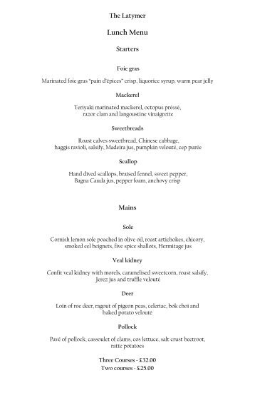 Lunch Menu - Pennyhill Park Hotel