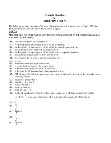 Example Questions for MIDTERM TEST #4 - Department of Physics ...