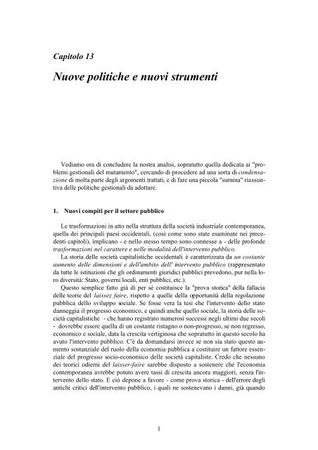 Capitolo 13 Nuove politiche e nuovi strumenti - Prof. Franco Archibugi