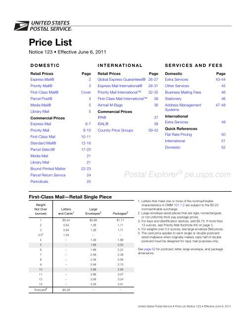 DMM Notice 123 Price List - Postal Explorer - USPS.com