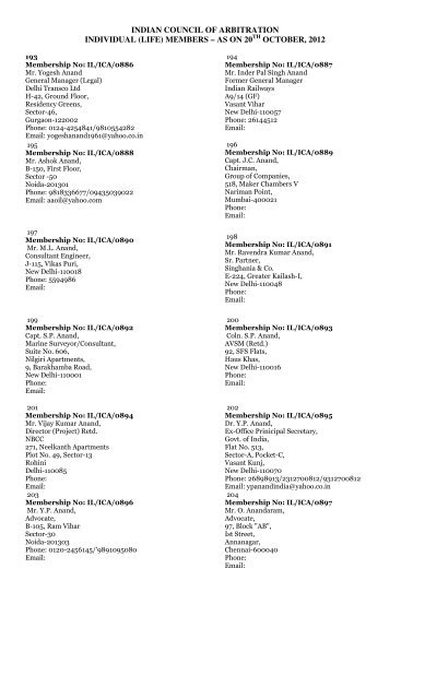 indian council of arbitration individual (life) members â as on 20 ...