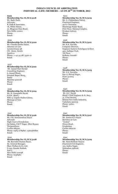 indian council of arbitration individual (life) members â as on 20 ...