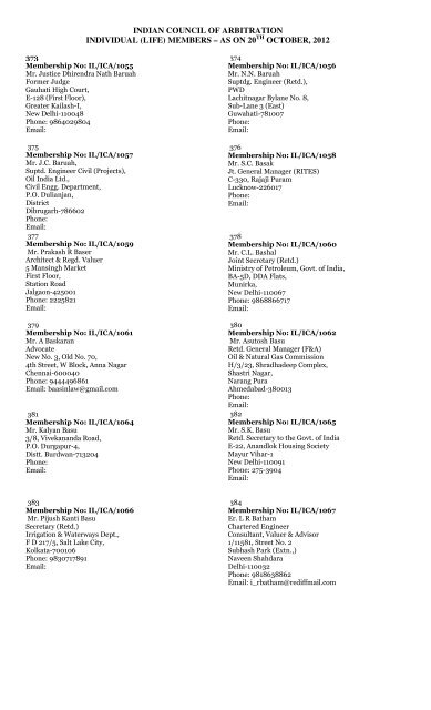 indian council of arbitration individual (life) members â as on 20 ...