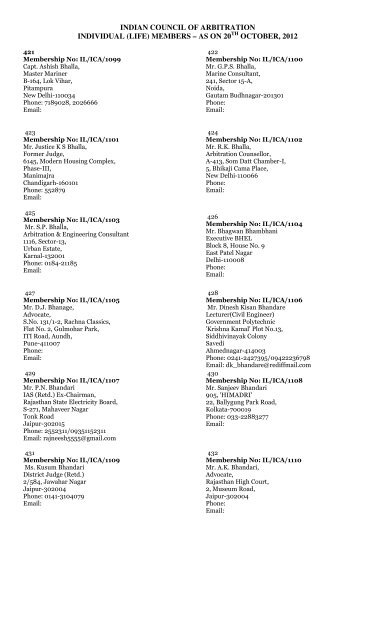 indian council of arbitration individual (life) members â as on 20 ...