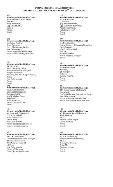 indian council of arbitration individual (life) members â as on 20 ...