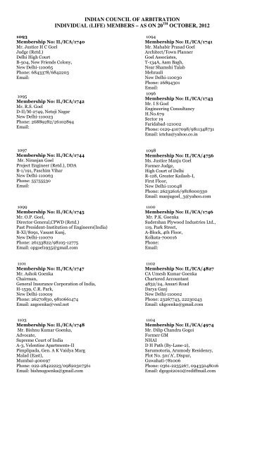 indian council of arbitration individual (life) members â as on 20 ...