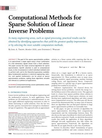 Computational Methods for Sparse Solution of Linear Inverse ...
