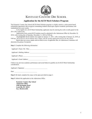 Kentucky Country Day School (KCD) Merit Scholars program is a ...