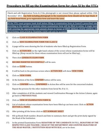 Procedure to fill up the Examination form for class XI by ... - wbscvet